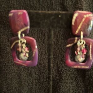 Light weight purple and silver pierced earrings, new.